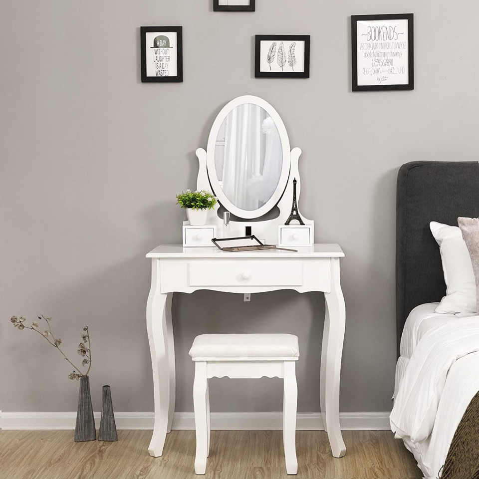 SEA290 - Set Masa toaleta, 70 cm, cosmetica machiaj, oglinda , masuta vanity, comoda make-up, scaun 