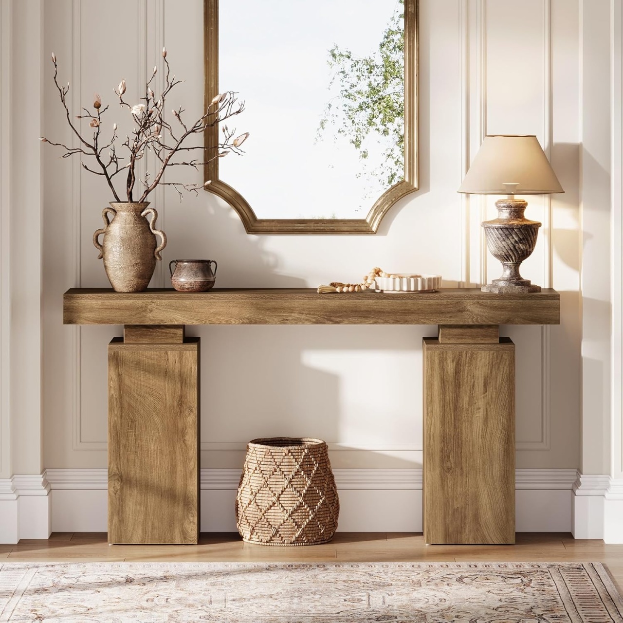 MAM39 - Masa Consola curbata 120 cm masuta hol cu rafturi living dining dormitor - Maro