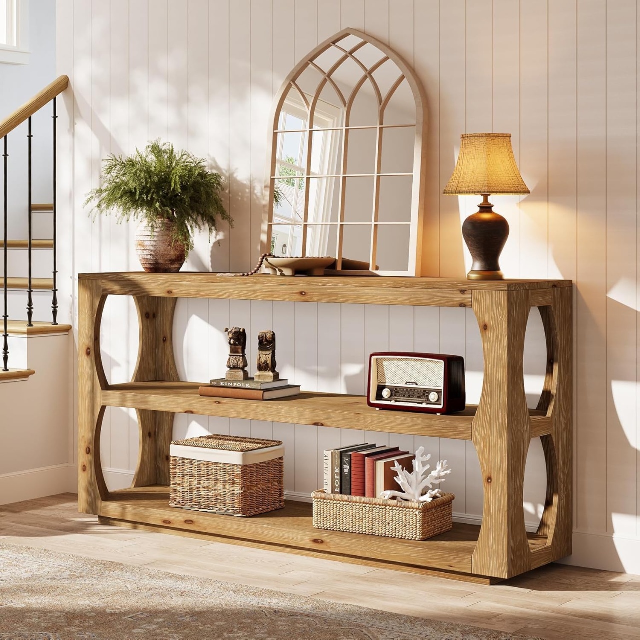 MAM41 - Masa Consola 160 cm masuta hol cu raft living dining dormitor - Maro