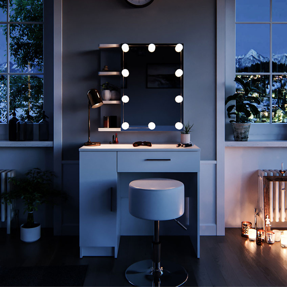 Poze SEA233 - Set Masa alba toaleta, 80 cm, cosmetica machiaj oglinda masuta makeup, cu sau fara scaun, cu sau fara LED eMobili.ro