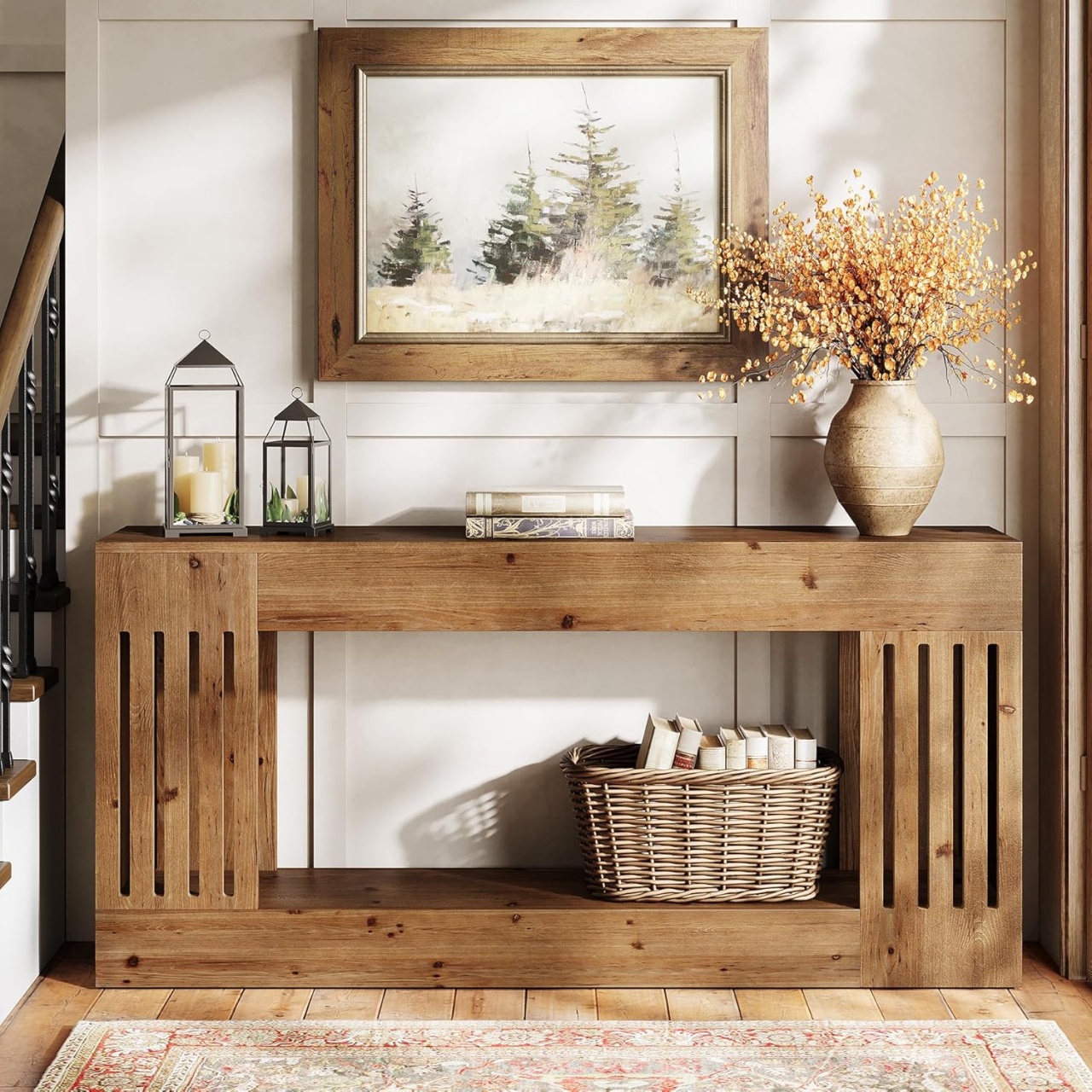 MAM40 - Masa Consola 160 cm masuta hol cu raft living dining dormitor - Maro