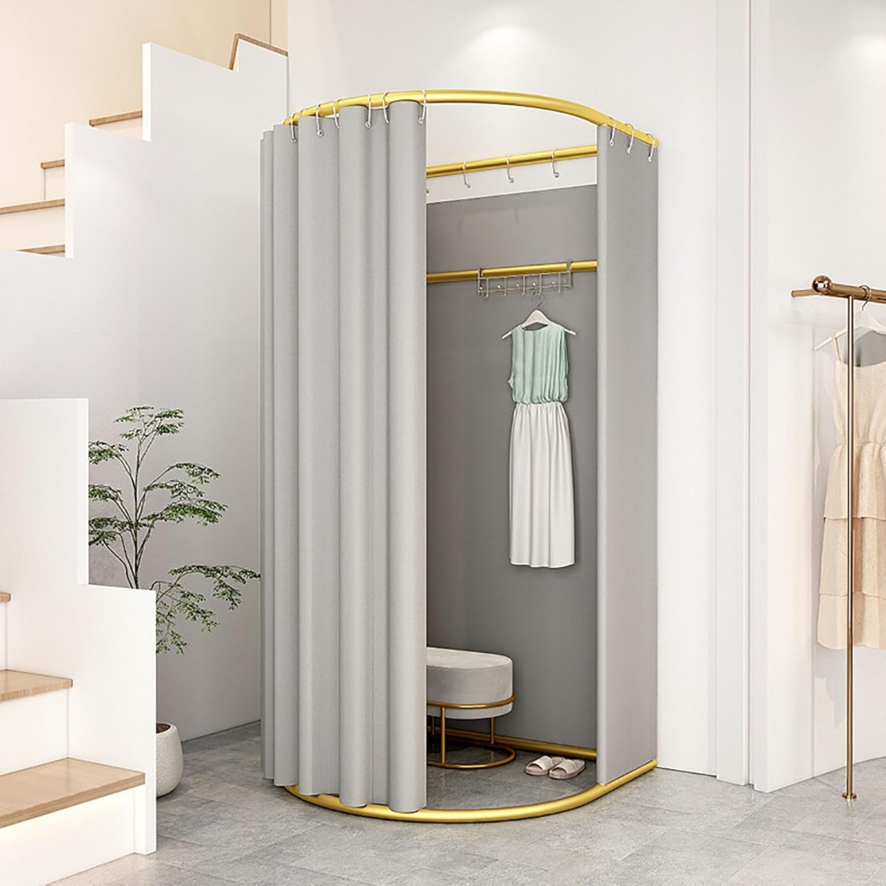 CABP1 - Cabina de Proba Portabila, 100 x 95 cm, independenta - Aurie cu perdea Neagra sau Gri