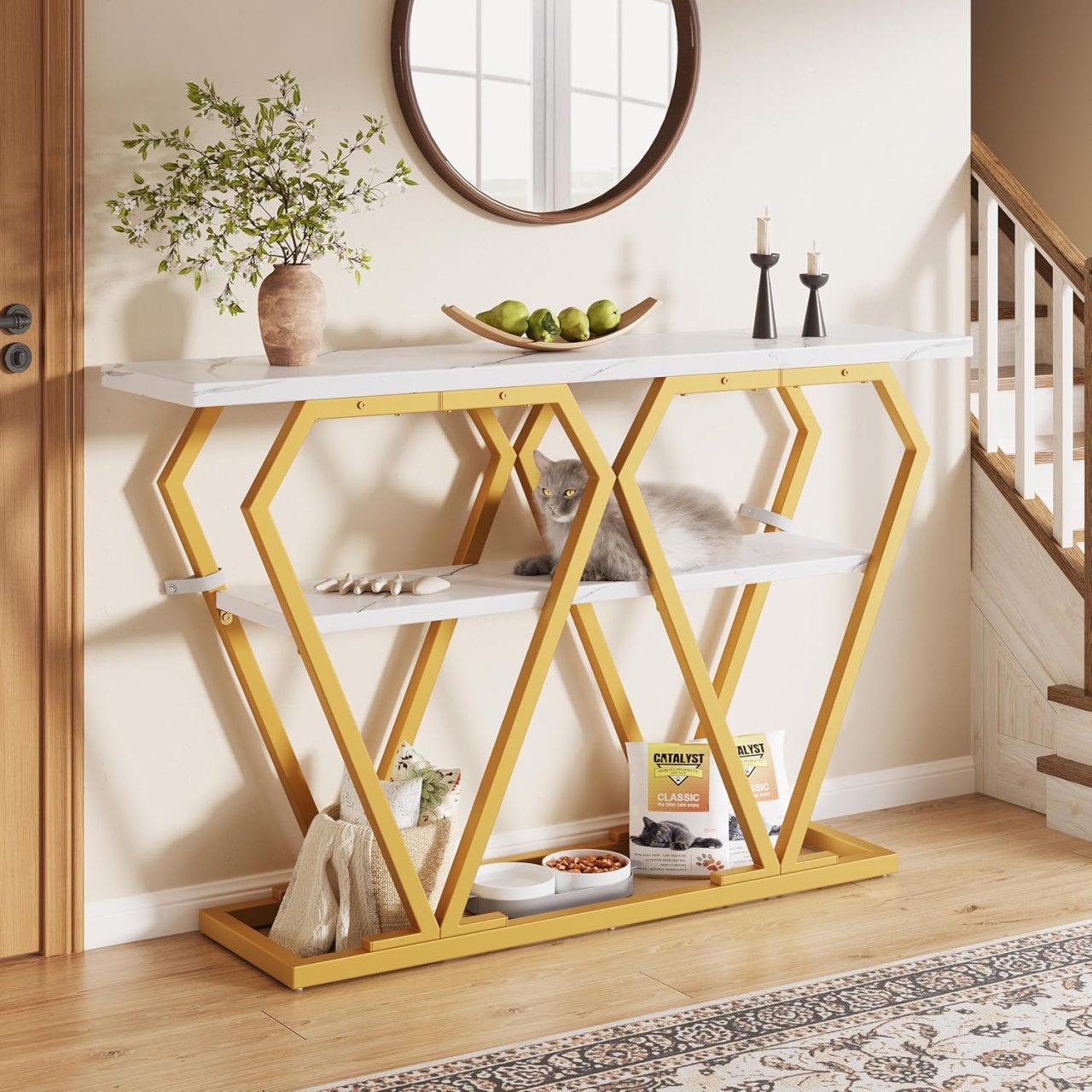 Masuta consola aurie 120 cm masa hol living dormitor - Alb Imitatie de Marmura - MAU208