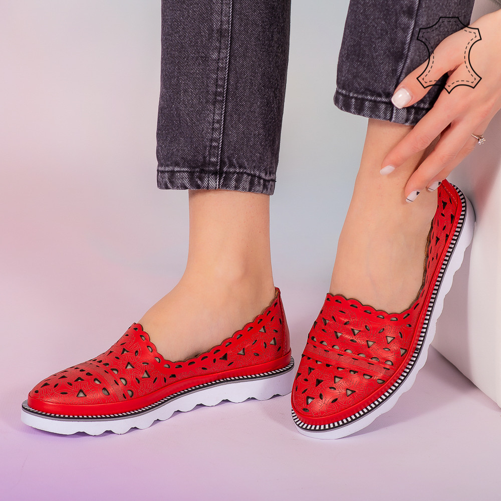 Pantofi piele naturala Bes rosii deluat imagine noua 2022