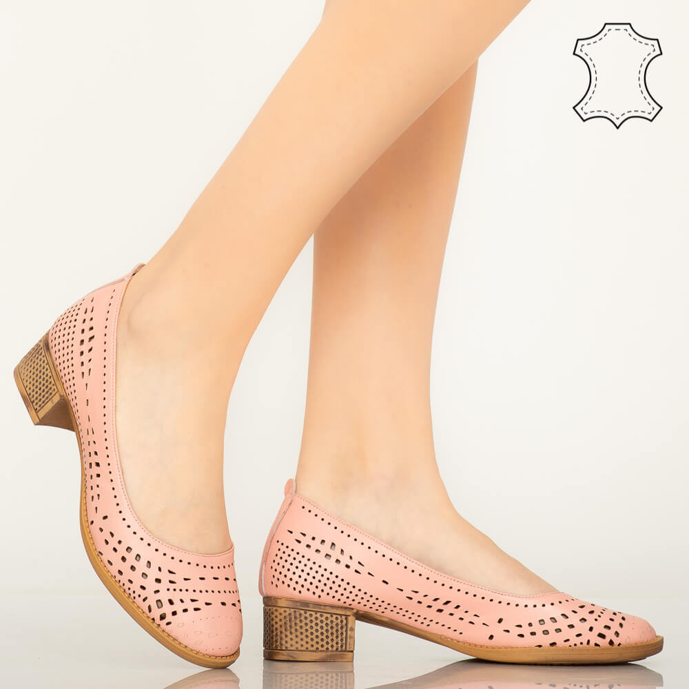 Pantofi piele naturala Lagon roz