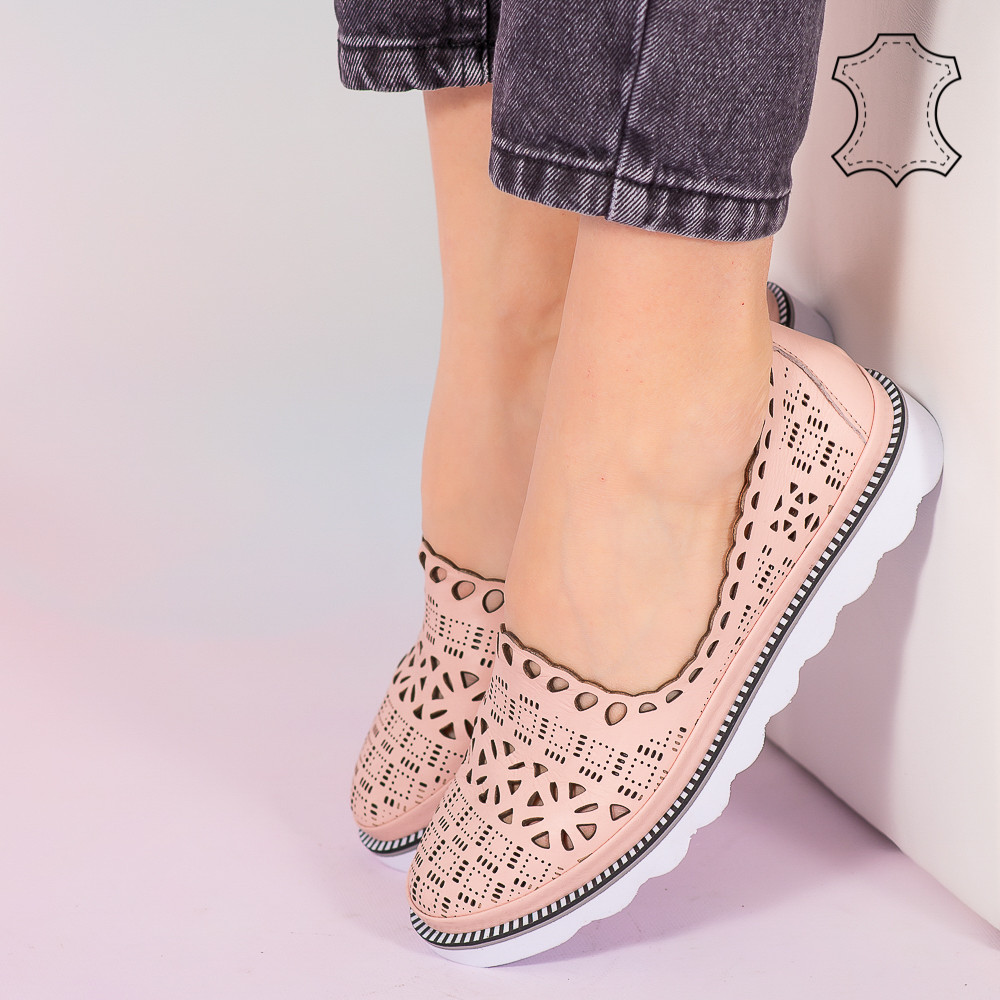 Pantofi piele naturala Bon roz deluat imagine noua 2022