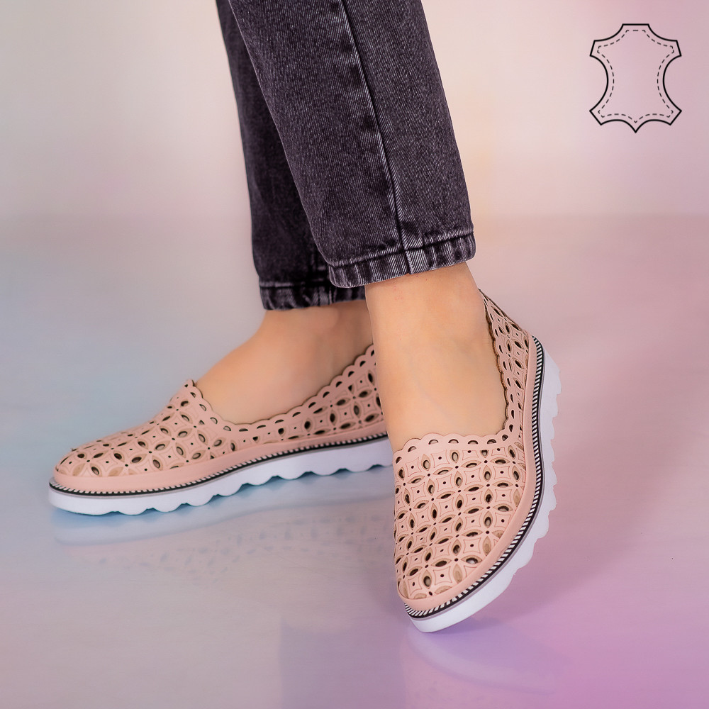 Pantofi piele naturala Bun roz deluat imagine noua 2022