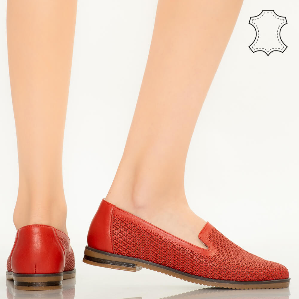Pantofi piele naturala Velha rosii deluat imagine noua 2022