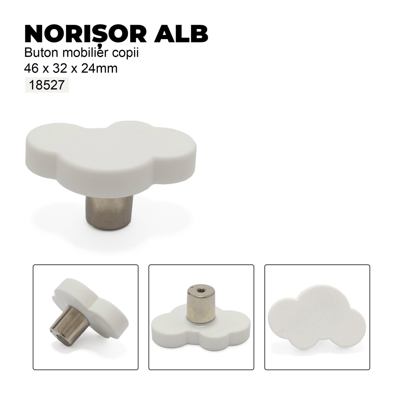 Buton mobilier copii Norisor alb, 46x32x24 mm