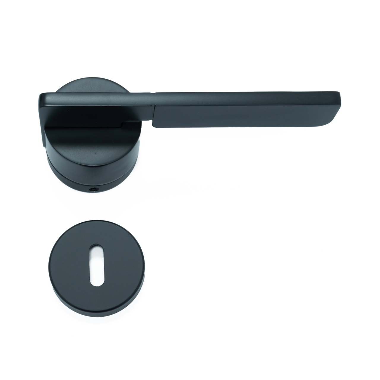 Maner pentru usi si rozeta P, model ESUS, FI 54x155 mm, finisaj negru mat | auriu lucios