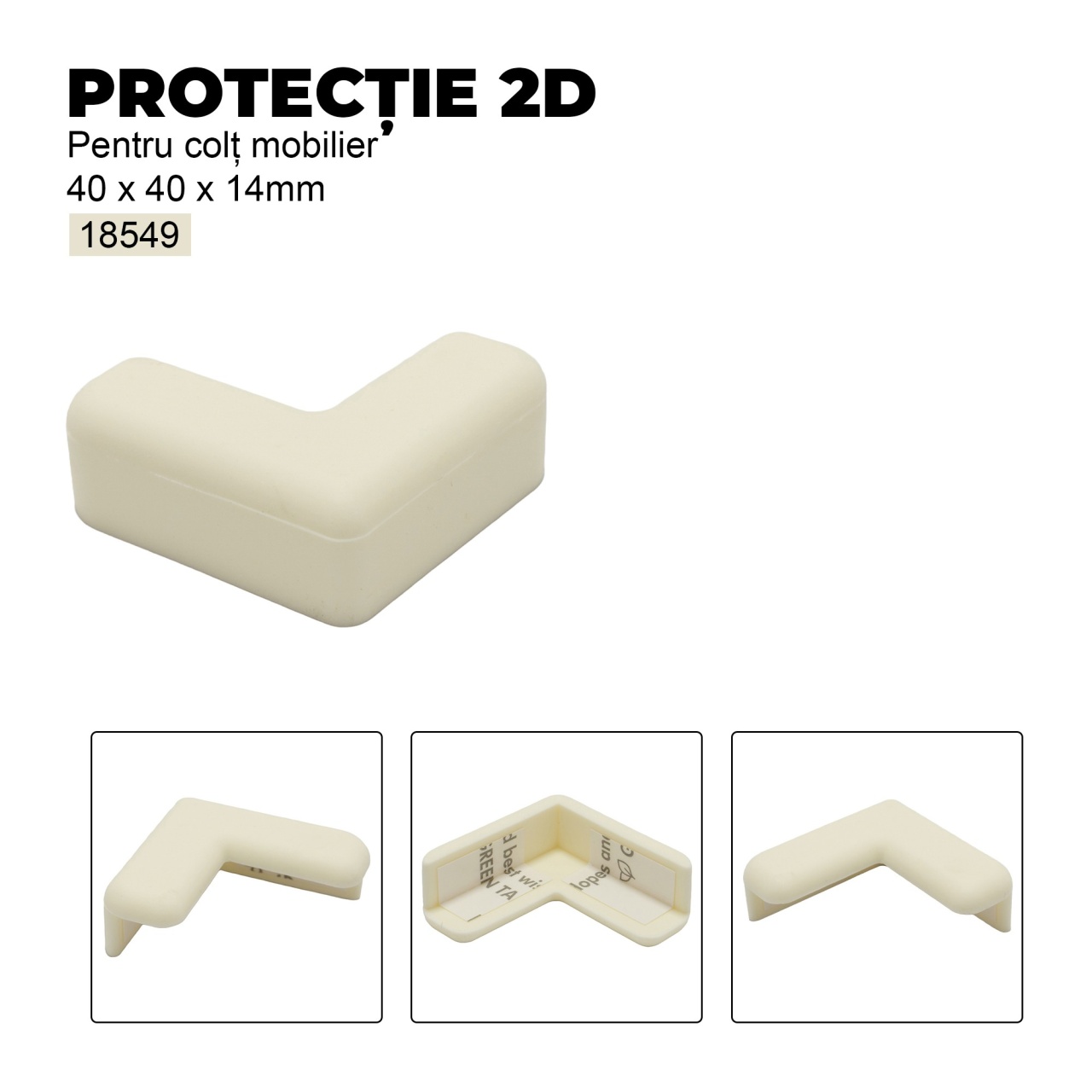Protectie 2D pentru colt mobilier , 40x40x14 mm, finisaj alb | maro