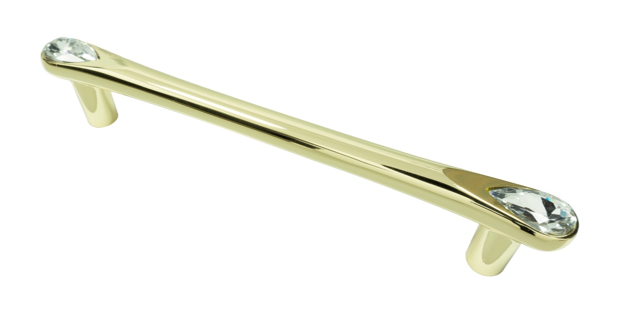 Maner metalic pentru mobilier, model Hiram, distanta dintre gauri = 128 mm, finisaj auriu lucios/transparent
