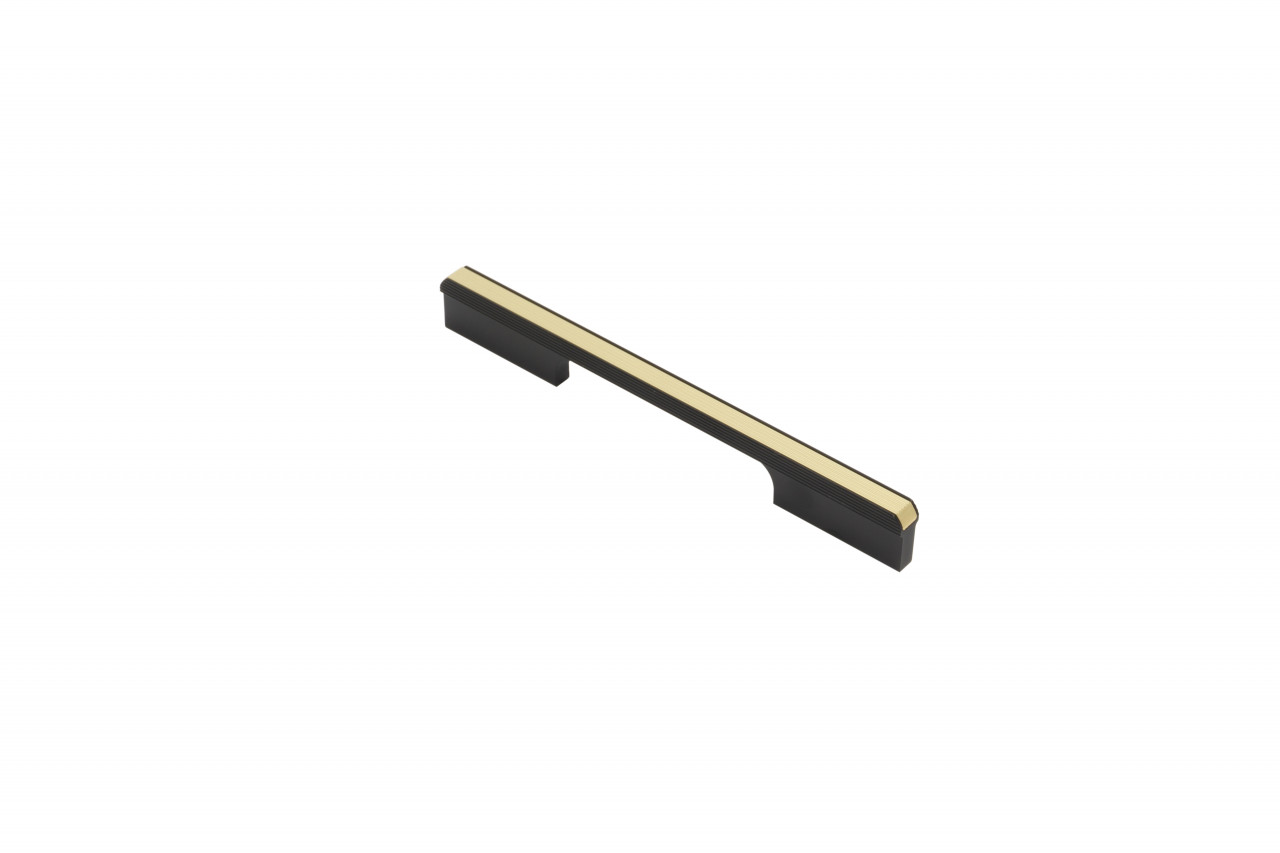 Maner metalic pentru mobilier, model MONUS, stil modern/minimalist, distanta dintre gauri: 128 | 160 | 320 | 960 mm, finisaj negru/auriu periat