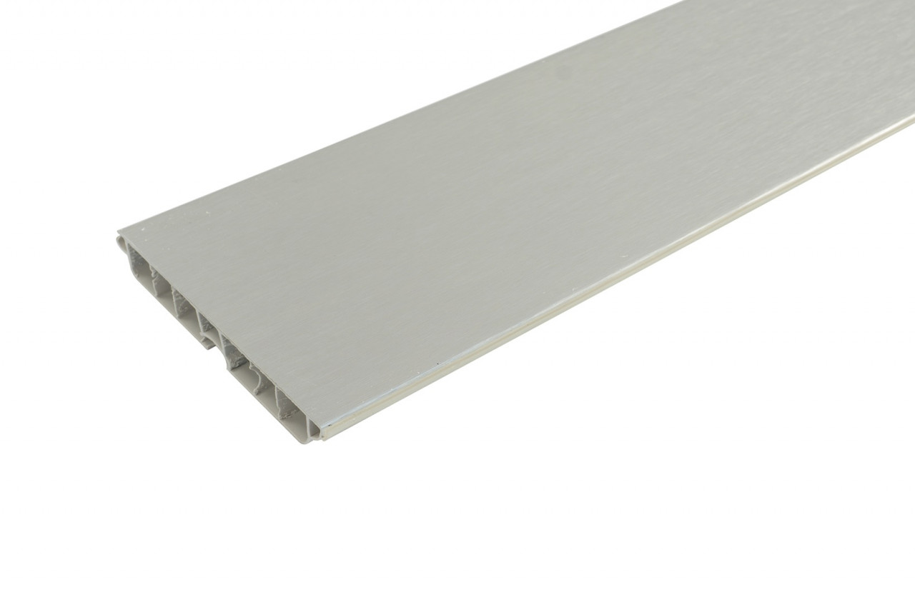 Plinta PVC pentru mascare picioare bucatarie, L=2000 mm, H=100/120/150 mm, l=13 mm, 1 canal pentru clips, finisaj aluminiu