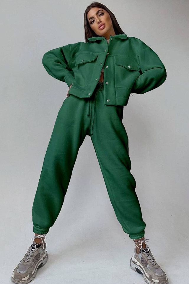 Trening vatuit dama, Arina, pantaloni lejeri si bluza cu capse, Verde (Selecteaza Marime: S)