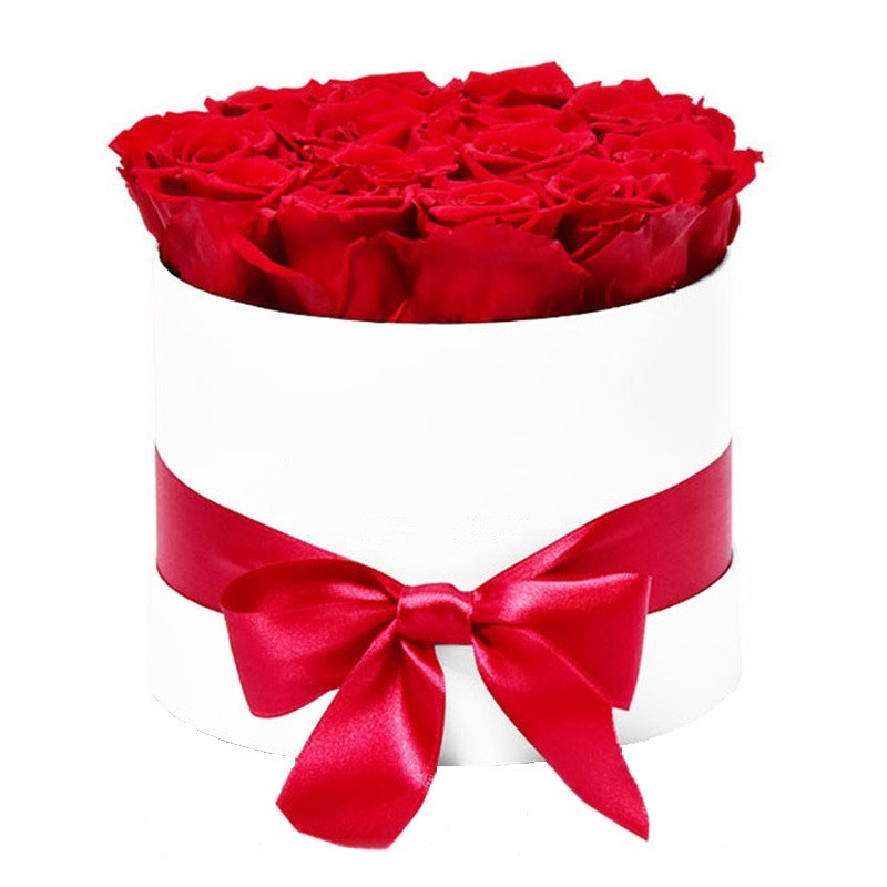Aranjament floral Trandafiri parfumati de sapun, in cutie alba Luxury M (Culoare: Rosu)