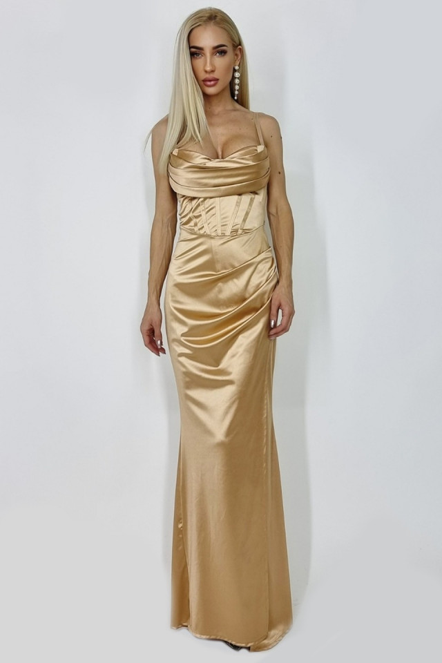 Rochie lunga cu corset, Astoria, gold, Marime universala S/M - 1 | YEO