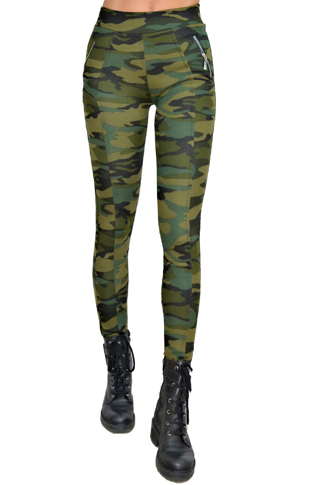 Colanti Army kaki, croiala skinny, imprimeu de camuflaj (Selecteaza Marime: 42)