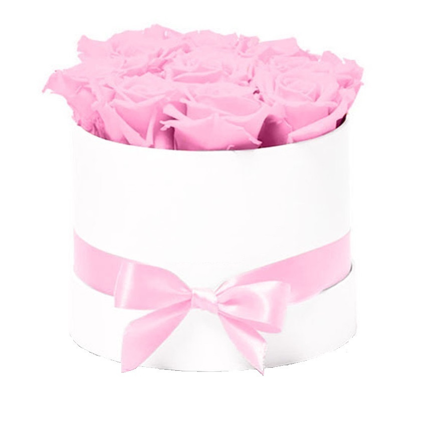 Aranjament floral Trandafiri parfumati de sapun, in cutie alba Luxury S (Culoare: Mov)