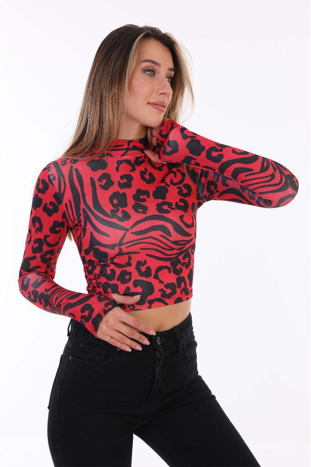 Bluza scurta Bella, red ghepard (Selecteaza Marime: S/M)