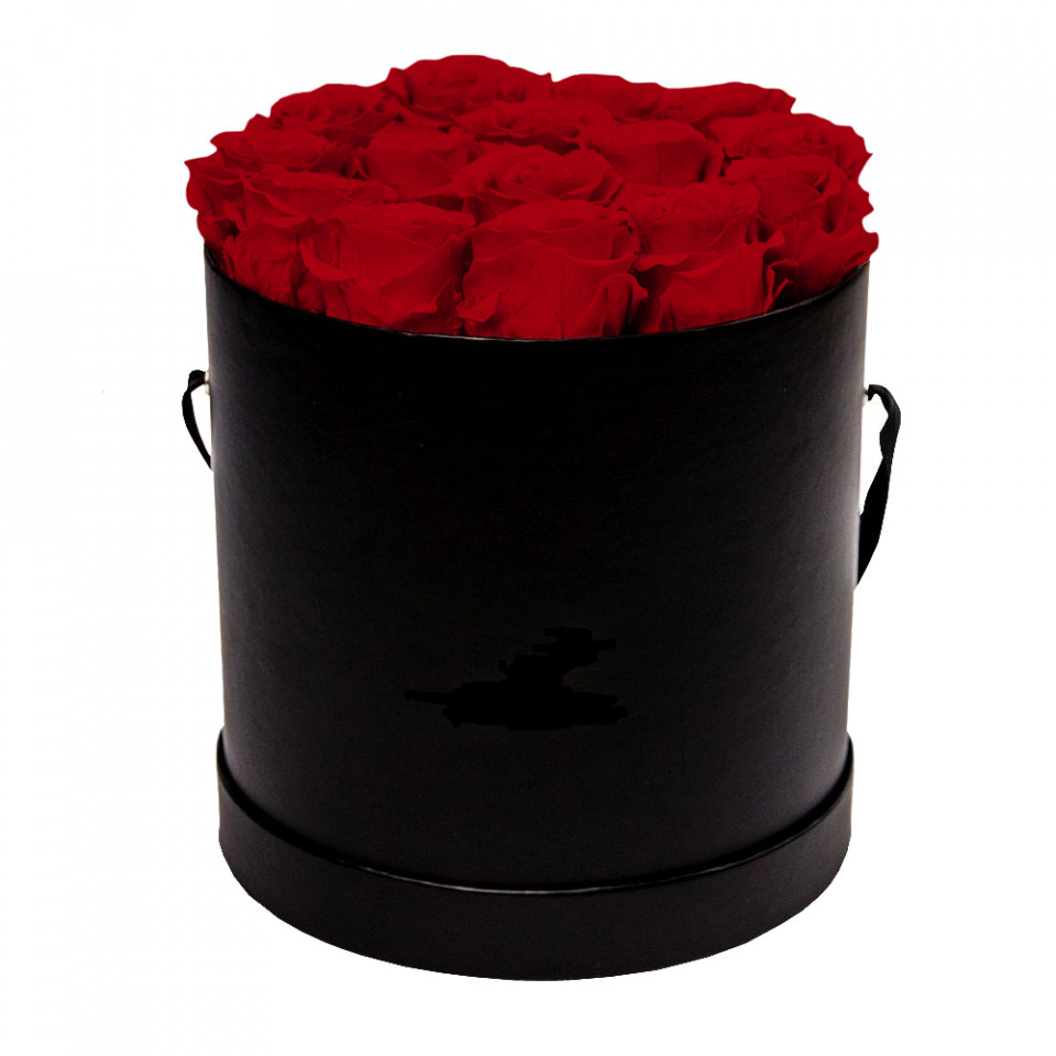 Aranjament floral cu 15 trandafiri parfumati de sapun, in cutie neagra (Culoare: Rosu)