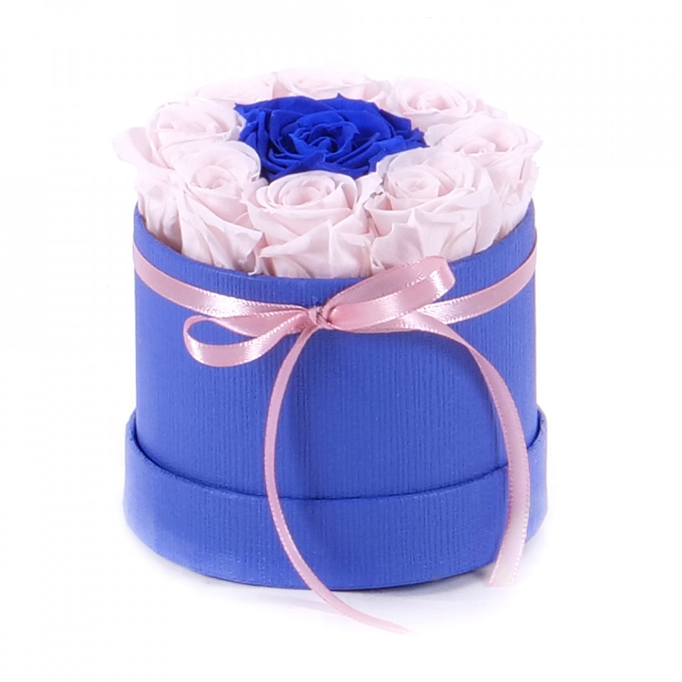 Aranjament floral Special One, cutie rotunda cu funda si trandafiri de sapun (Culoare: Rosu+alb)