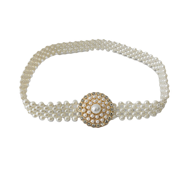Curea elastica Pearly, catarama metalica decorativa si perle, Begonia auriu
