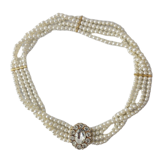 Curea elastica Pearly, catarama metalica decorativa si perle, Crystal Flower