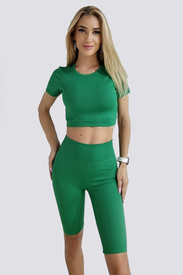 Compleu sport tetra Graciela, cu top si colanti, Verde