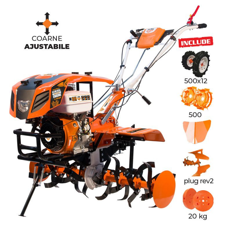 roti motocultor 500/12 Motosapatoare RURIS 915 ACC+roti cauciuc 5.00-12+rarita+plug reversibil rev2+roti metalice 500+set contragreutati 20KG 15 CP