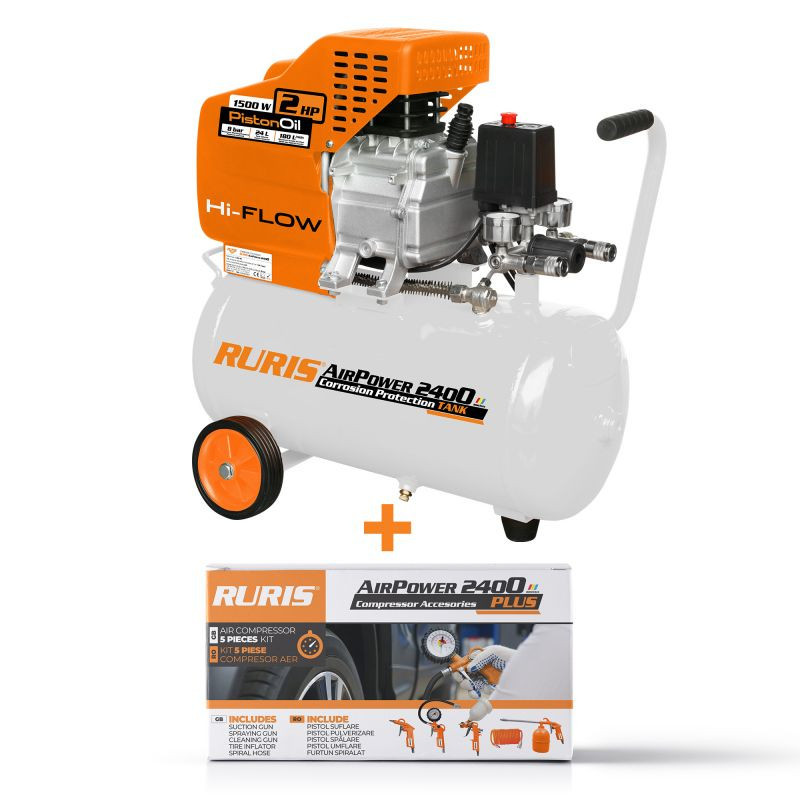 mașina de tencuit cu compresor pret Compresor Ruris AirPower2400PLUS + Kit AirPower 2400 Plus