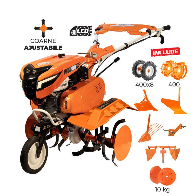 cauciuc 4.00 8 Motosapa RURIS 7500 ACC5 + roti cauciuc 4.00-8+rarita ajustabila+plug+adaptor+dispozitiv cartofi+cultivator multifunctional+roti metalice 400 fara