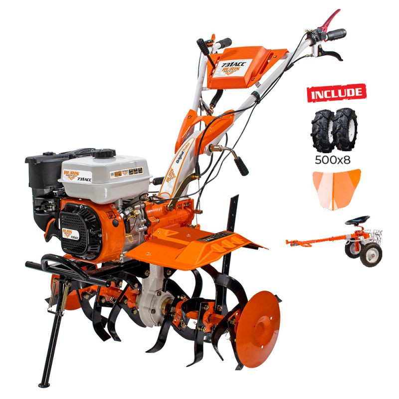 maşina polisat brico depot Motosapatoare RURIS 731ACC2 + roti cauciuc 5.00-8 + rarita + accesoriu tractat 8,5 CP