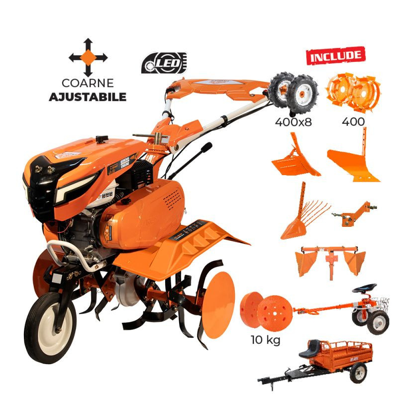 anvelopa 4.00 8 Motosapa RURIS 7500 ACC6 + roti cauciuc 4.00-8+rarita ajustabila+plug+adaptor+dispozitiv cartofi+cultivator multifunctional+accesoriu tractat+roti