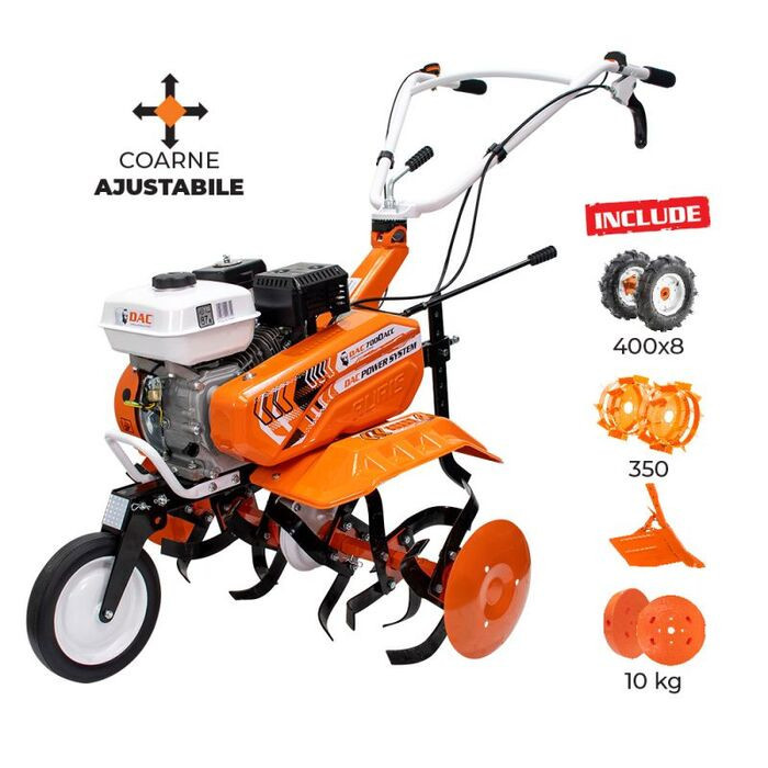 anvelopa 4.00 8 Motosapa DAC 7000 ACC 1+roti cauciuc 4.00-8+ rarita ajustabila+roti metalice 350 fara manicot+set contragreutati 7CP