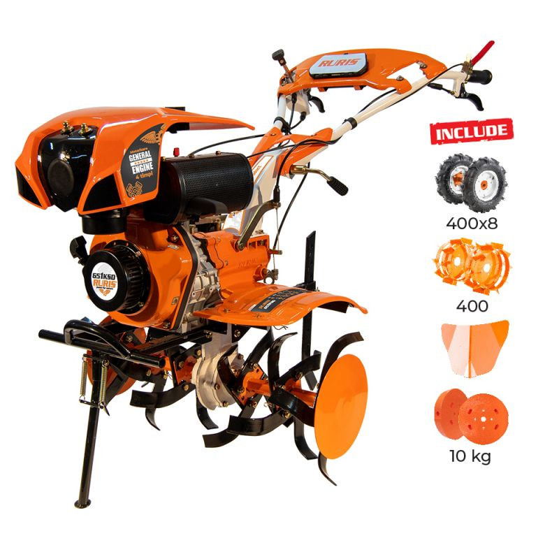 cauciuc 4.00 8 Motosapatoare RURIS 651KSD + roti cauciuc 4.00-8+rarita+roti metalice 400 fara manicot+set contragreutati 10KG 6 CP