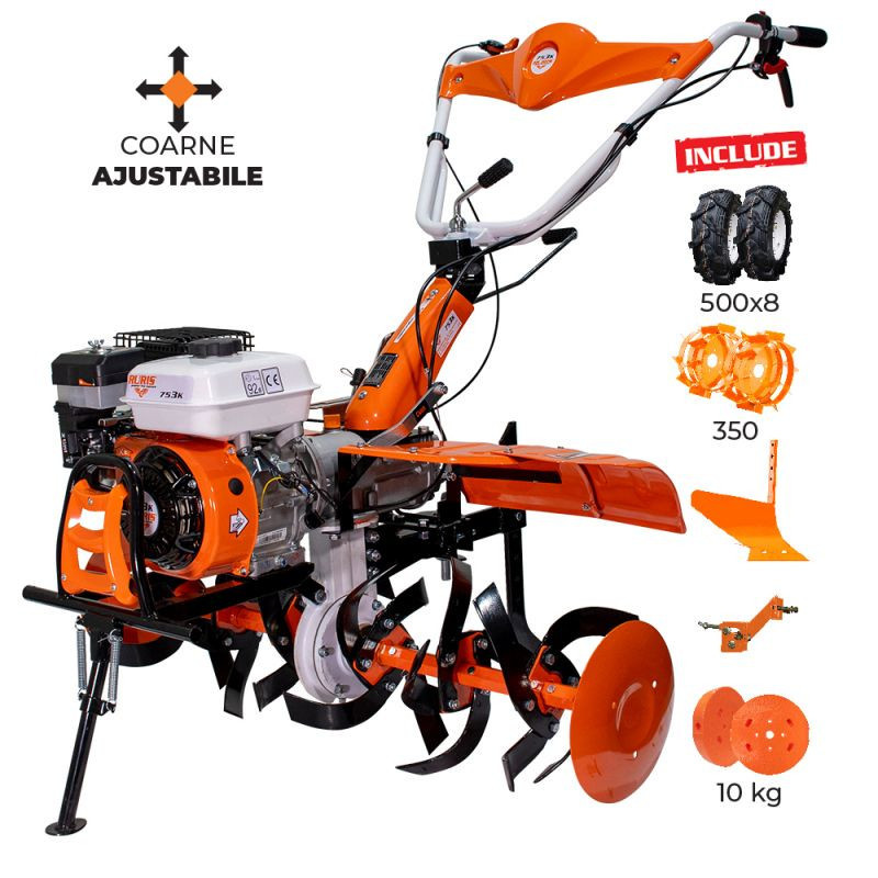 anvelope stivuitor 5.00 8 Motosapatoare RURIS 753K + roti cauciuc 5.00-8+plug+adaptor+roti metalice 350 fara manicot+set contragreutati 10KG 7.5 CP