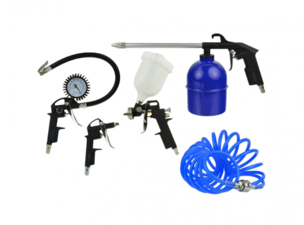 Set accesorii compresor DKD, pistol suflat, pistol spalat, pistol vopsire, umflat pneuri, furtun aer comprimat