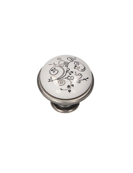 Buton metalic – GP19 – argintiu portelan WHT – flori argintiu / negru argintiu imagine noua