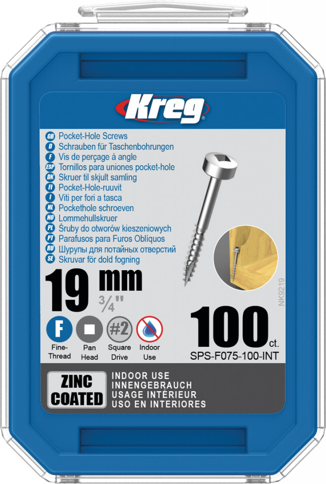 Holtsuruburi KREG® Pocket-Hole, zincate, 19mm, filet fin, cap plat cilndric – 100 bucati 100