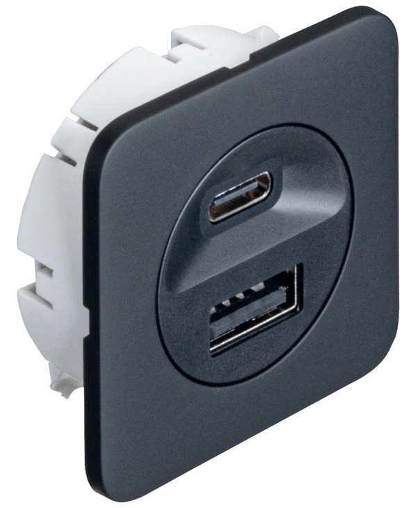 Incarcator Hafele Loox5 cu conector USB-A / USB-C, sistem alimentare 12 V, putere 14 W negru
