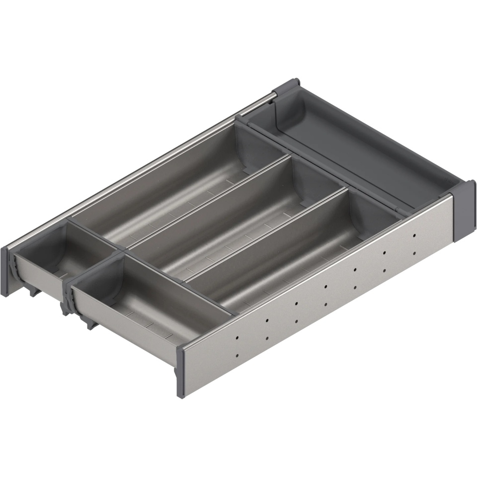ORGA-LINE, Set casete sertar lemn, NL=500mm, latime=285mm inox-periat/gri inchis (ocupare partiala)