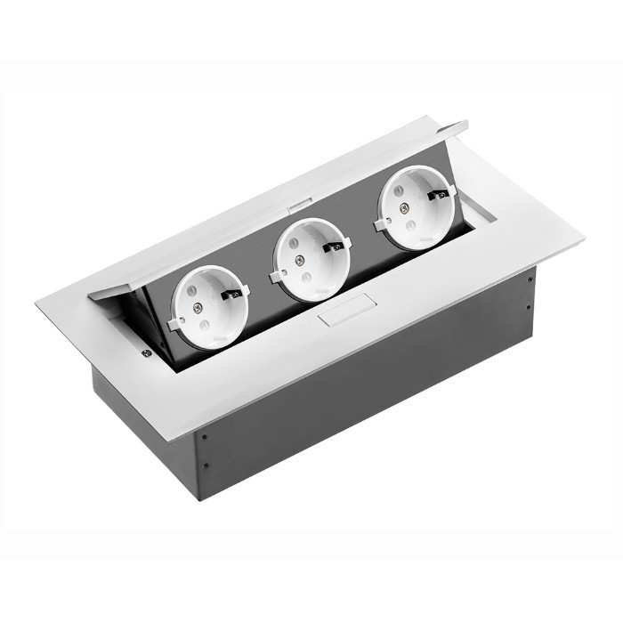 Priza GTV dreptunghiulara, 3xSchuko, aluminiu
