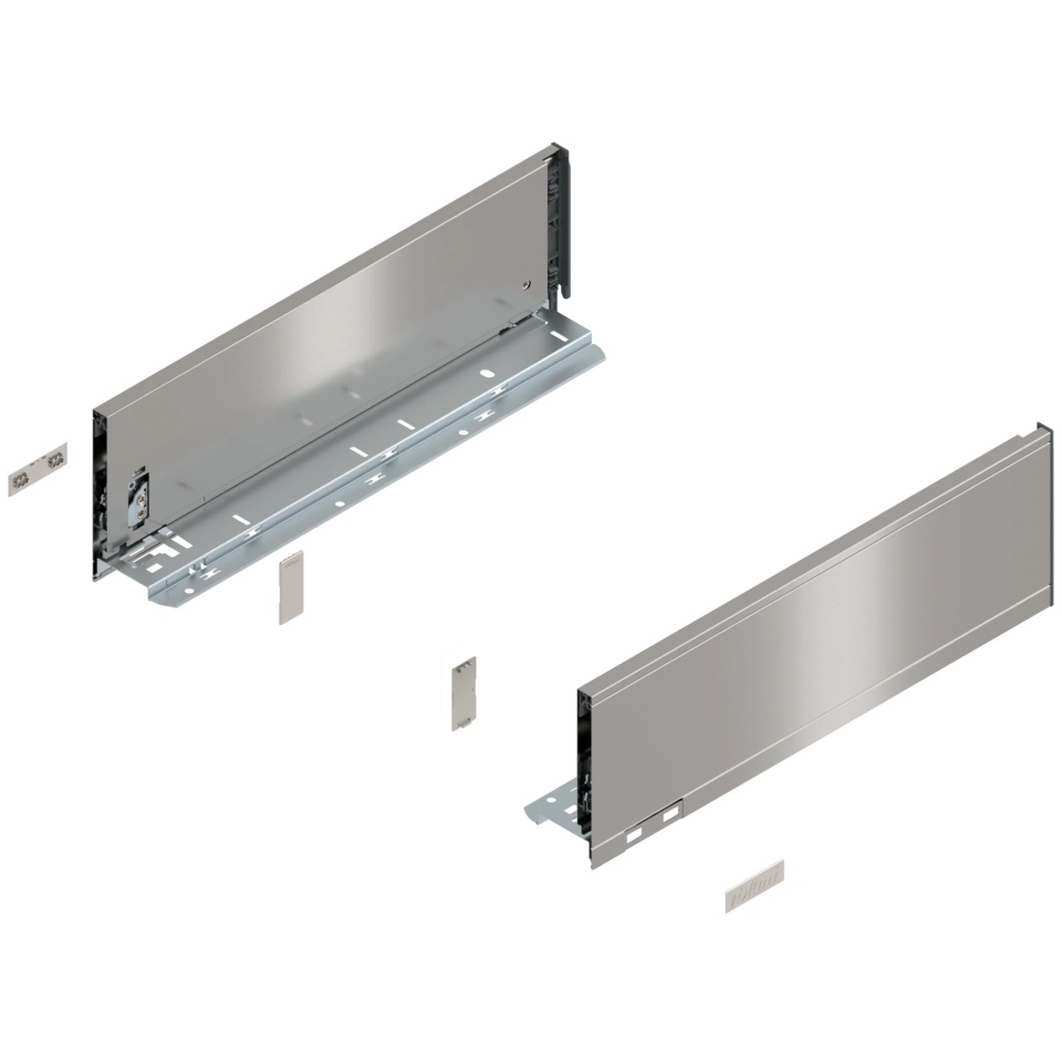 Laterala sertar LEGRABOX K 128.5 mm, NL=400 mm, dr+stg, pure, inox periat-lacuit