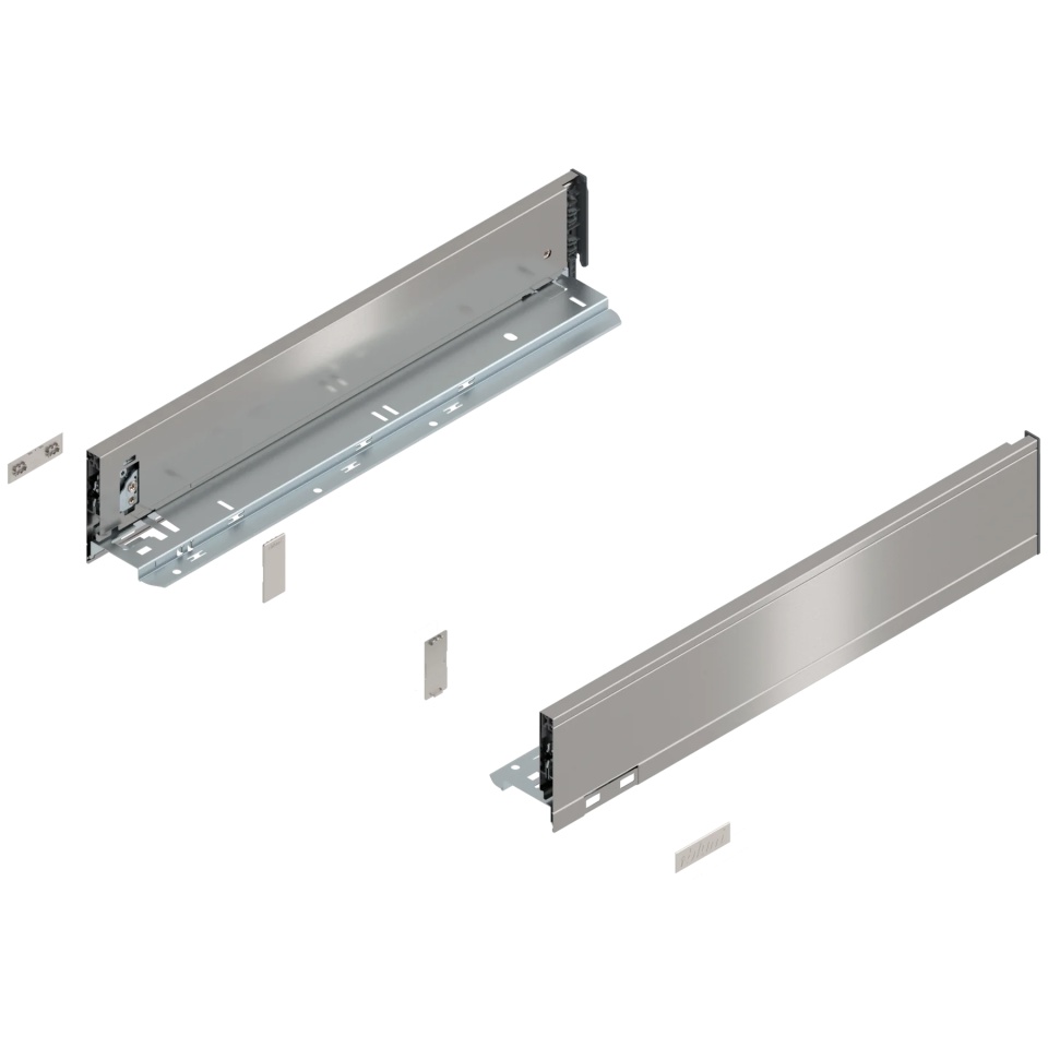 Laterala sertar LEGRABOX M 90.5 mm, NL=450 mm, dr+stg, pure, inox periat-lacuit