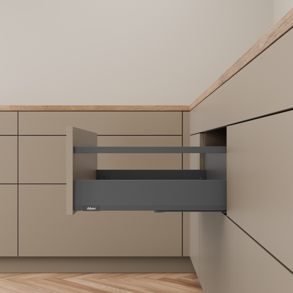 Pachet Blum MERIVOBOX E cu lonjeron, 350 mm, gri-orion mat, BLUMOTION