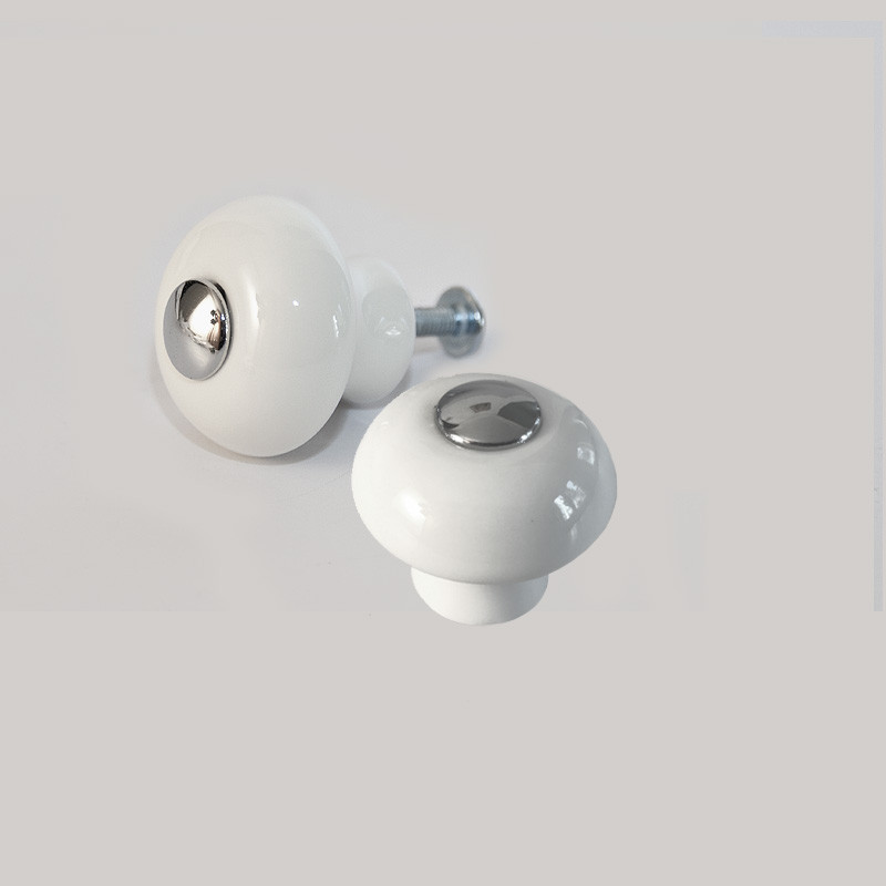 Buton ceramic - 3738 - Crom/alb