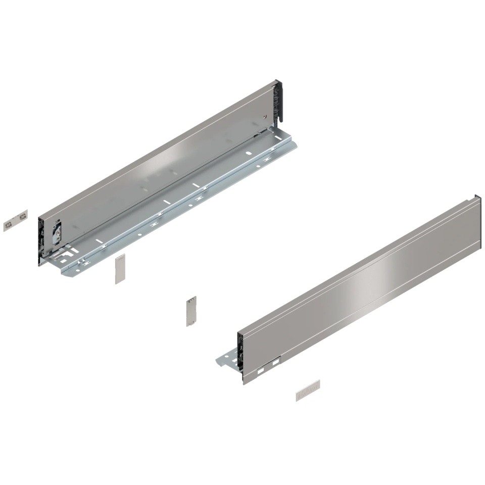 Laterala sertar LEGRABOX M 90.5 mm, NL=500 mm, dr+stg, pure, inox periat-lacuit