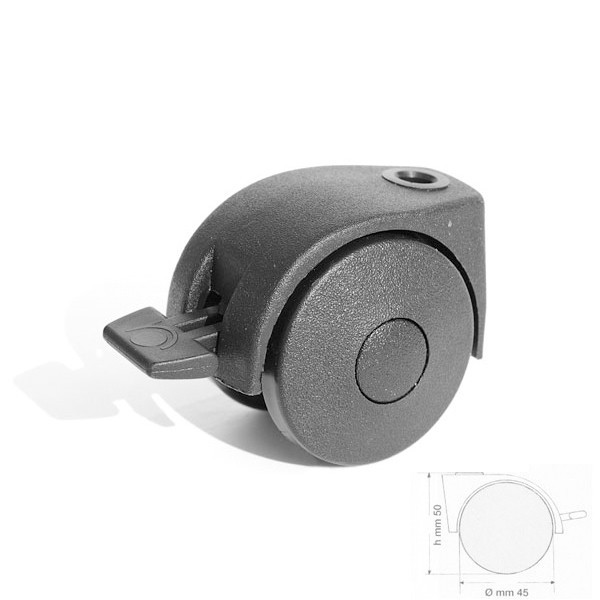 Rotila D45 mm, 25kg, plastic, cu frana, neagra