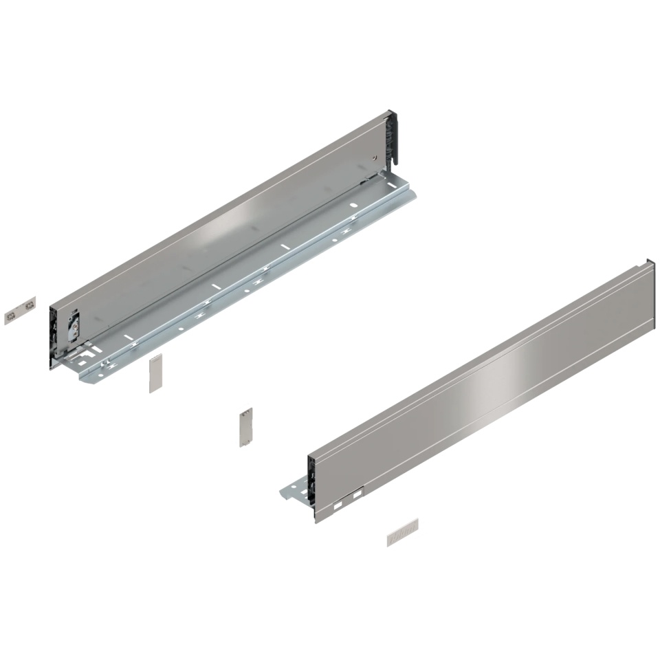 Laterala sertar LEGRABOX M 90.5 mm, NL=550 mm, dr+stg, pure, inox periat-lacuit